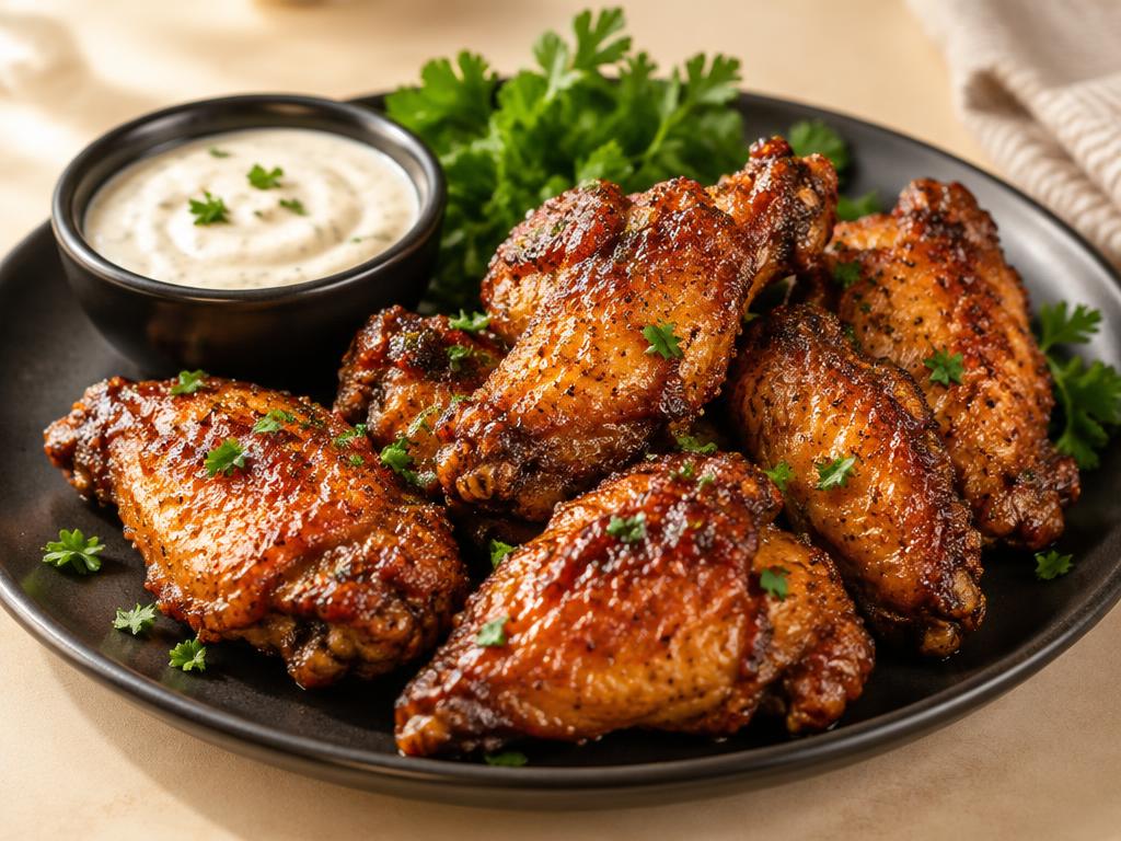 Crispy chicken wings with dipping sauce