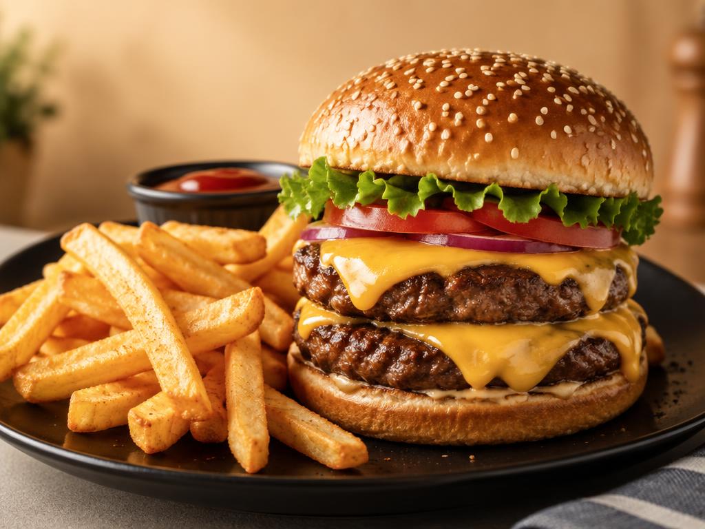 Double cheeseburger with fries